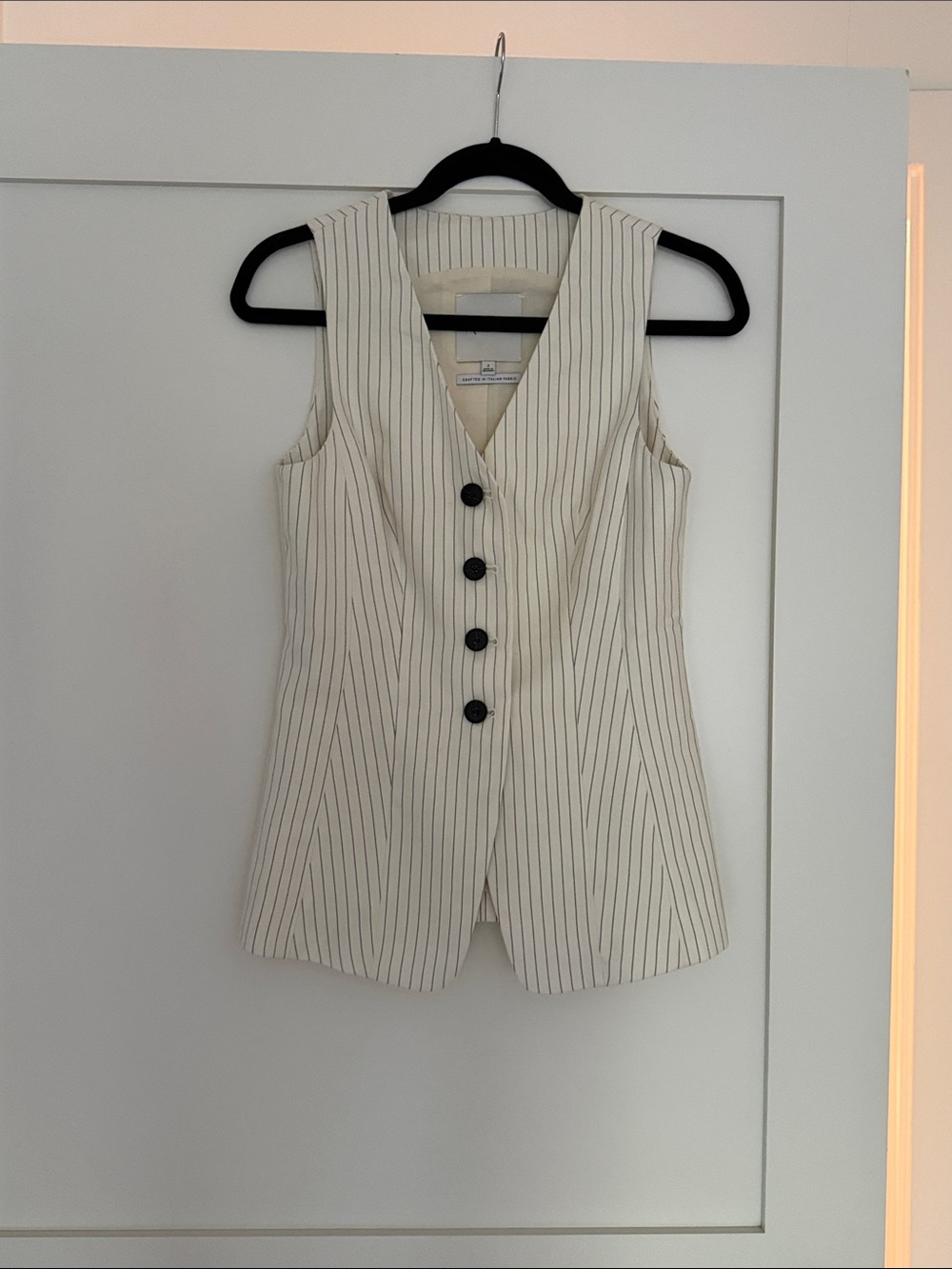 Madewell Cream Pinstripe Sleeveless Button Vest